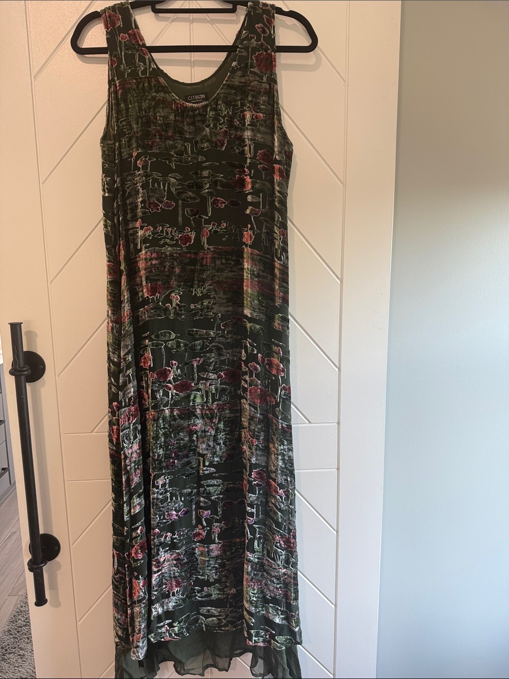 Citron Santa Monica Velvet Silk Blend Water Lily Maxi Dress Size M